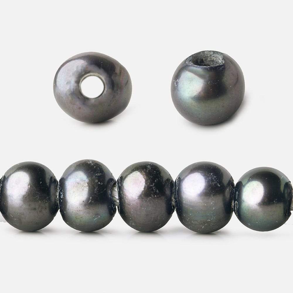 8x7-9x7mm Dark Blue Peacock Off Round 2.5mm Large Hole Freshwater Pearl 55 pcs