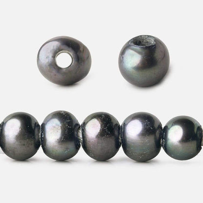 8x7-9x7mm Dark Blue Peacock Off Round 2.5mm Large Hole Freshwater Pearl 55 pcs