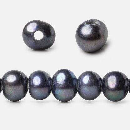 8x7-9x7mm Indigo Peacock Off Round 2.5mm Large Hole Freshwater Pearl 55 pcs