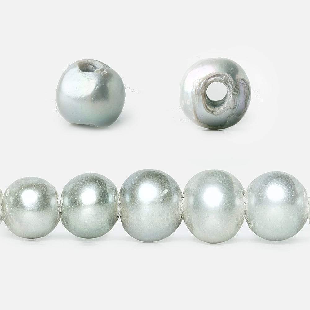 8x7-9x7mm Sage & Silver 2.5mm Large Hole Off Round Pearl 16 inch 55 pieces