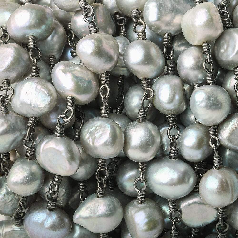 8x7-9x7mm Silver Rose' Baroque Pearl Black Gold plated Chain by the foot