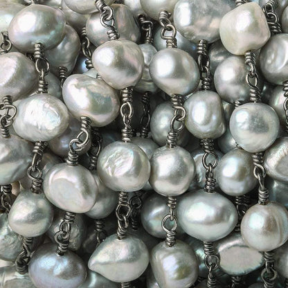 8x7-9x7mm Silver Rose' Baroque Pearl Black Gold plated Chain by the foot