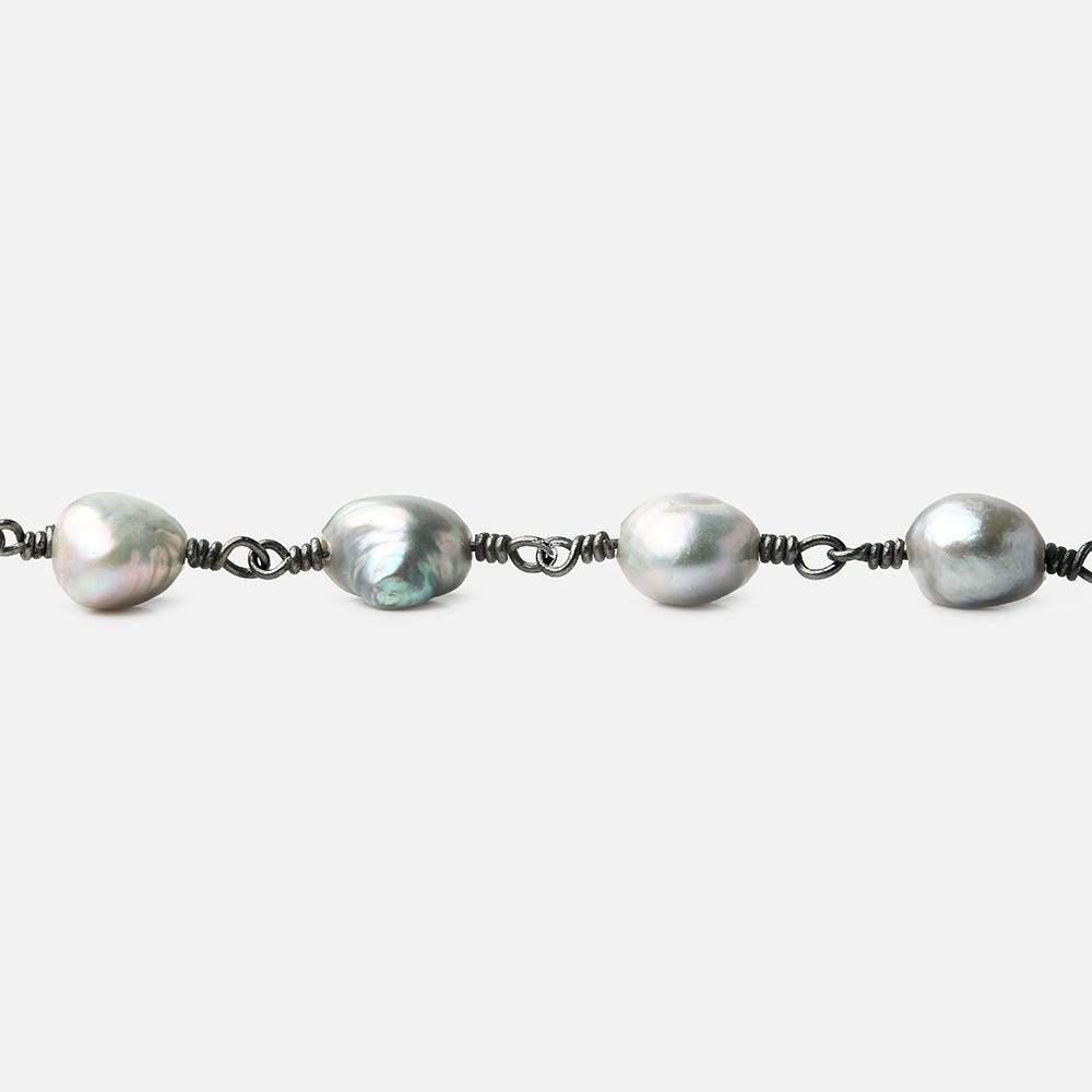 8x7-9x7mm Silver Rose' Baroque Pearl Black Gold plated Chain by the foot