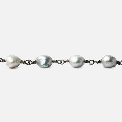 8x7-9x7mm Silver Rose' Baroque Pearl Black Gold plated Chain by the foot