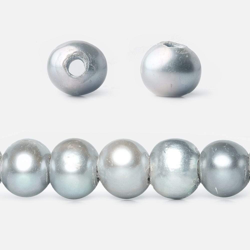 8-9mm Tri Silver 2.5mm Large Hole Off Round Pearl 16 inch 55 pieces