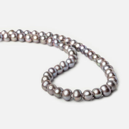 8x7-9x7mm Violet Peacock Silver Off Round 2.5mm Large Hole Freshwater Pearl 55 pcs