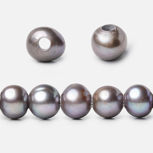 8x7-9x7mm Violet Peacock Silver Off Round 2.5mm Large Hole Freshwater Pearl 55 pcs