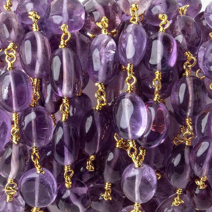 8x7-9x8mm Amethyst plain ovals Gold plated Chain by the foot 27 beads per