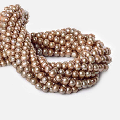 8x7-9x8mm Champagne Off Round Large Hole Freshwater Pearl 15 inch 55 pieces