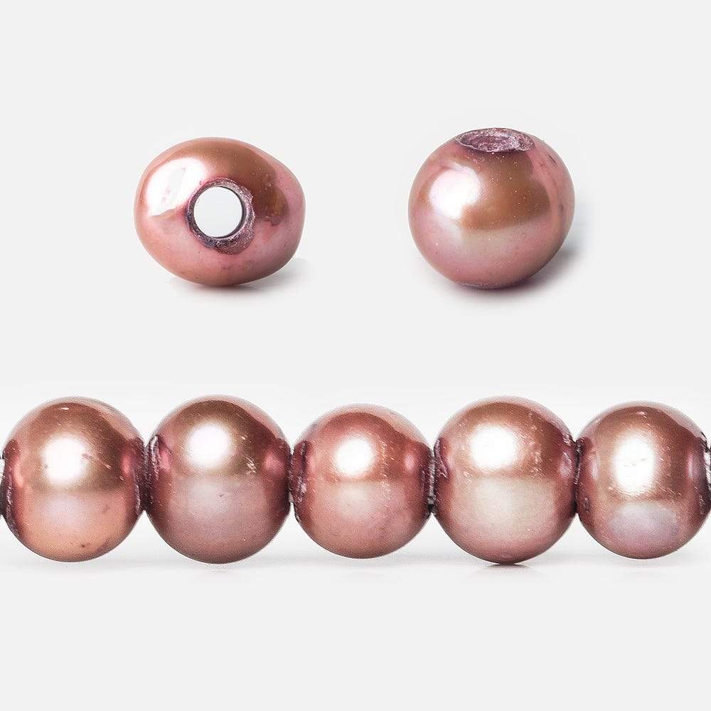 8x7-9x8mm Rose Sangria Off Round Large Hole Freshwater Pearl 15 inch 55 pieces