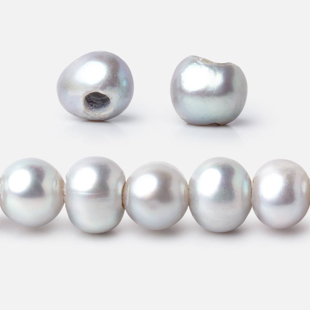 8-9mm Silver Off Round Large Hole Freshwater Pearl 15 inch 55 pieces