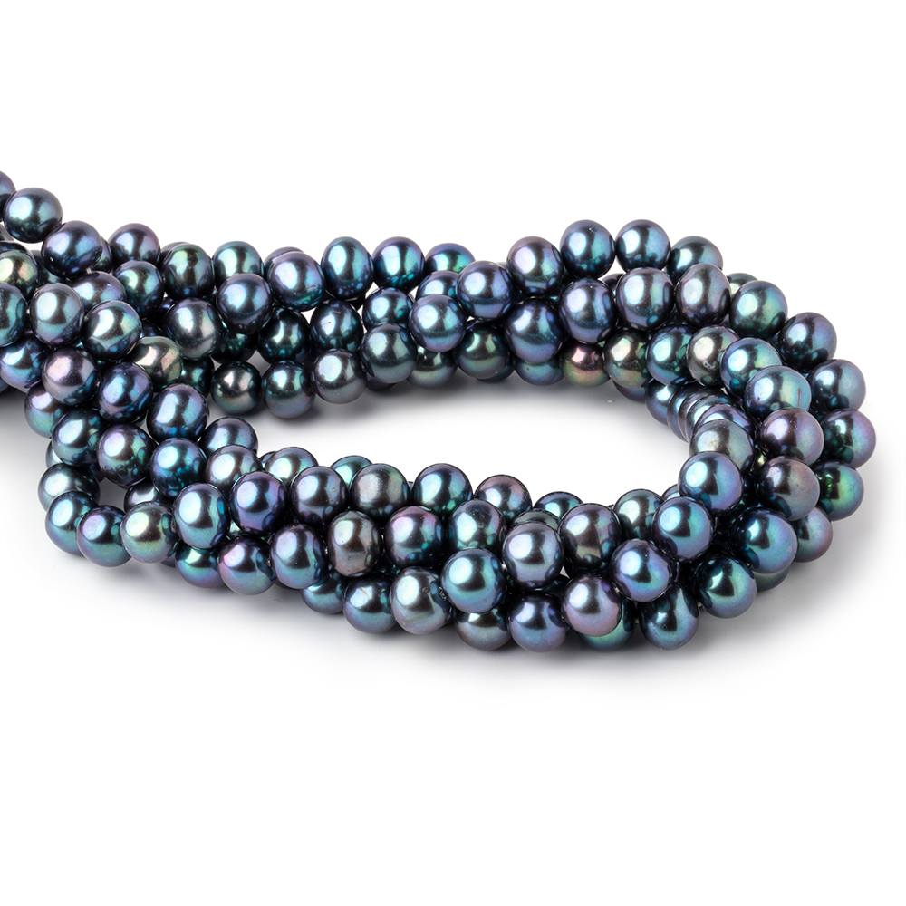 8x7mm Green Peacock Off Round Freshwater Pearls 15.5 inch 52 pieces