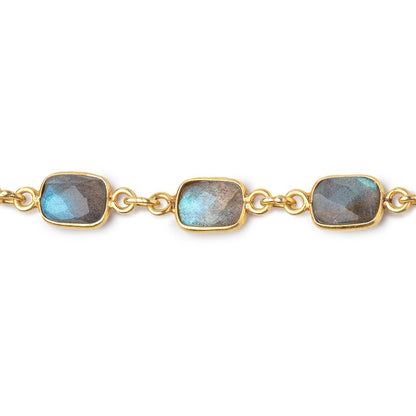 8x7mm Labradorite Faceted Rectangle Vermeil Bezeled Chain