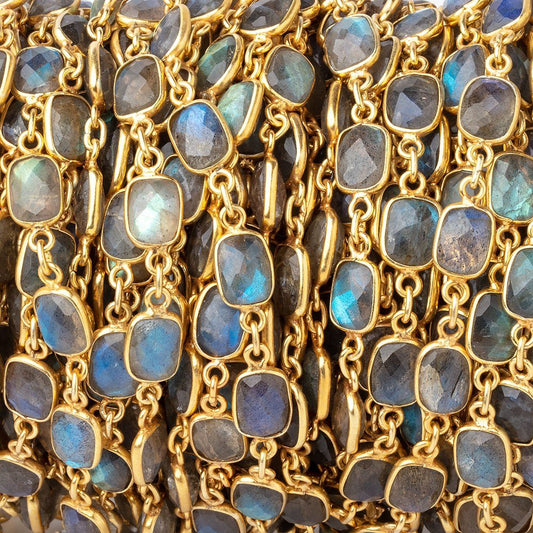 8x7mm Labradorite Faceted Rectangle Vermeil Bezeled Chain