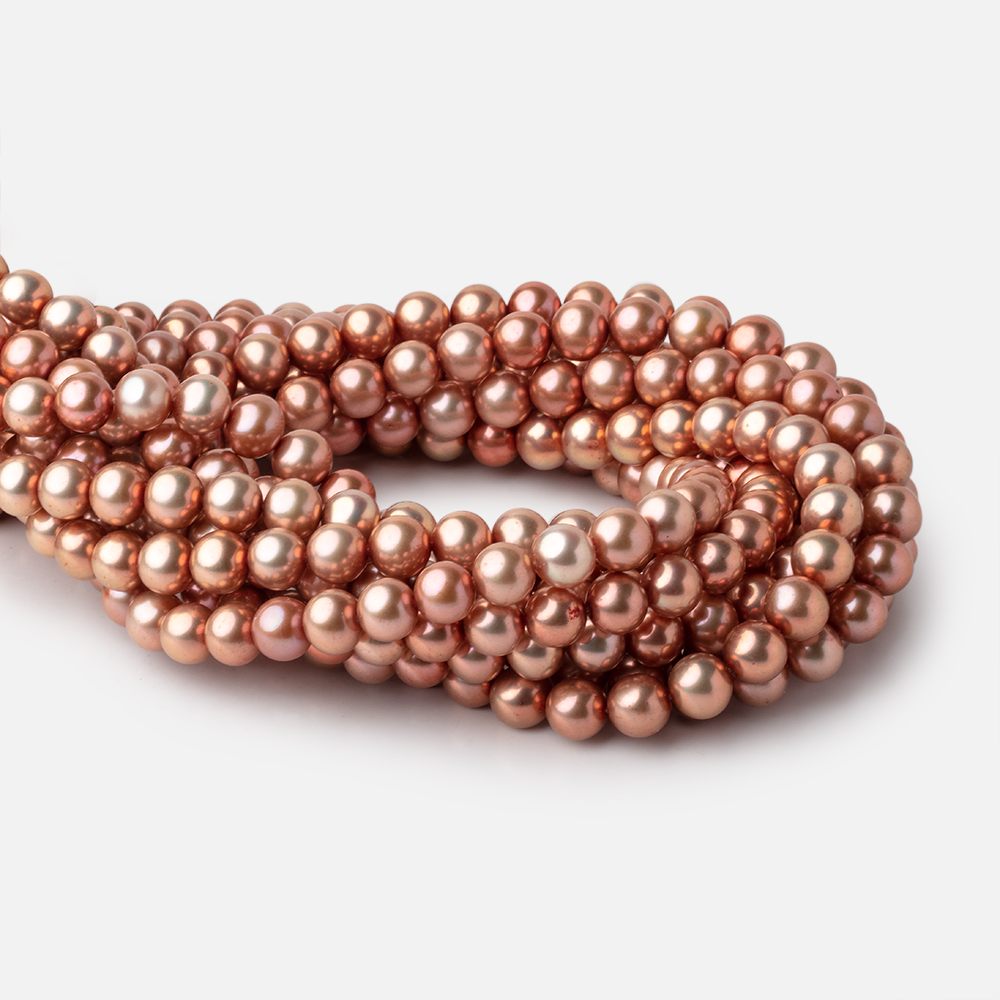 8x7mm Light Copper Off Round Freshwater Pearls 15.5 inch 53 Beads AA