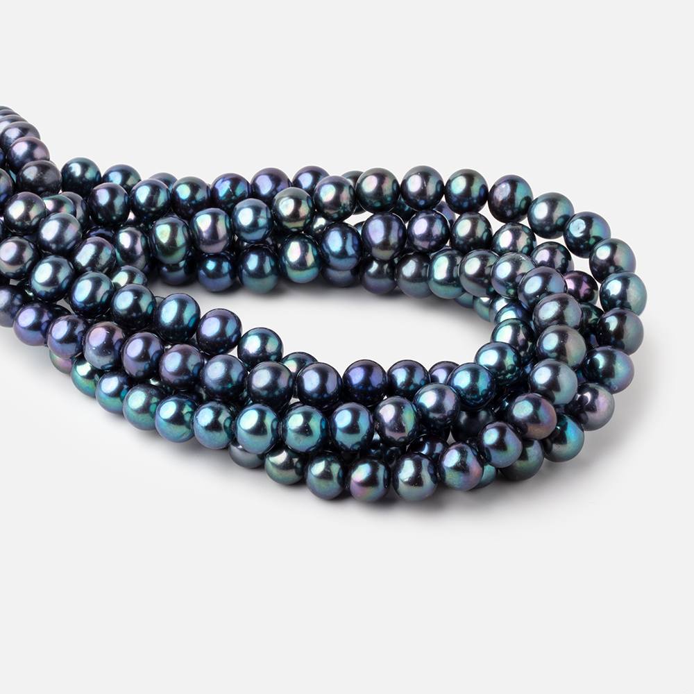 8x7mm Navy Peacock Off Round Freshwater Pearls 15.5 inch 52 pieces