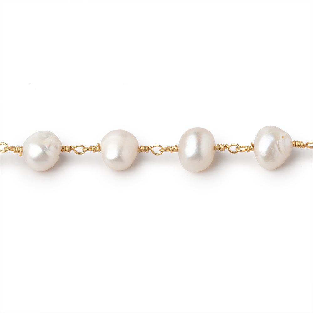8x7mm Off White Side Drill Baroque Pearls on Gold Plated Chain