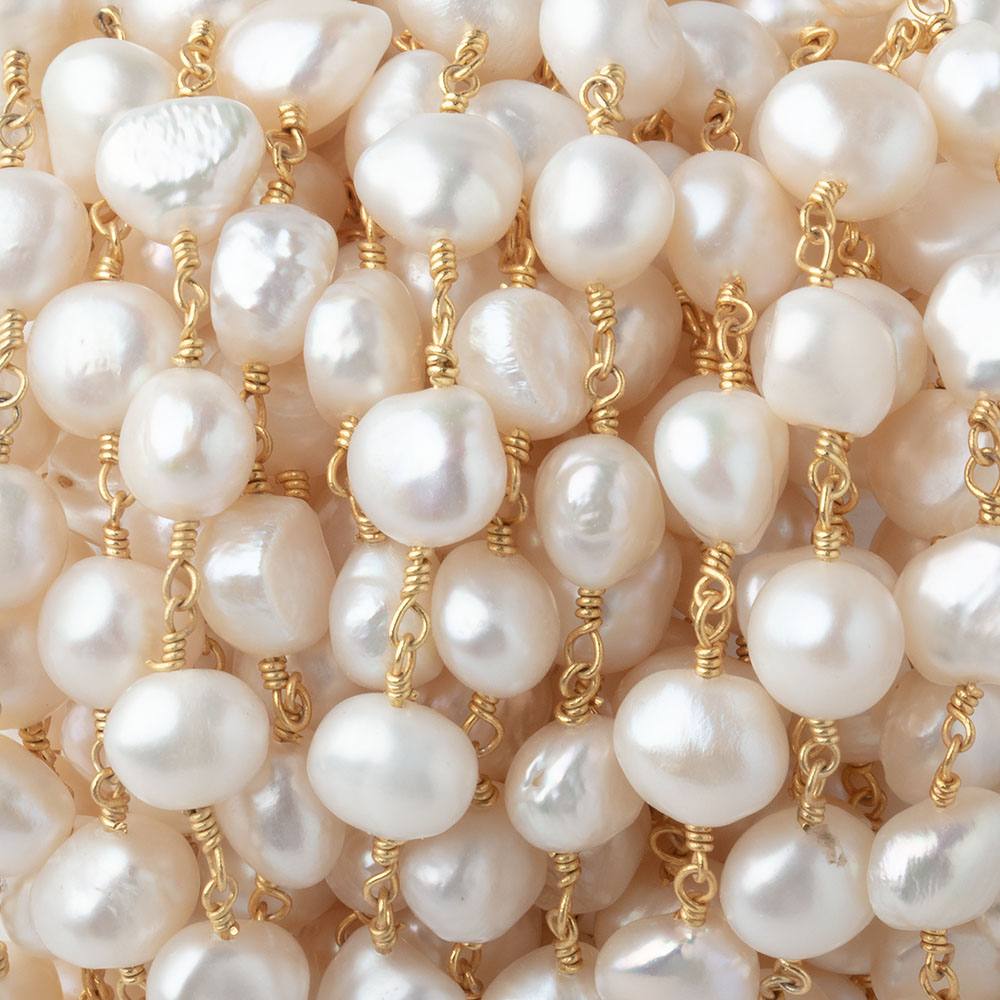 8x7mm Off White Side Drill Baroque Pearls on Gold Plated Chain