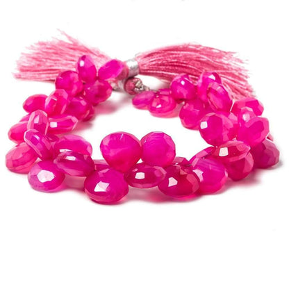8x8-10x10mm Miami Hot Pink Chalcedony Faceted Heart Beads 8 inch 52 pieces