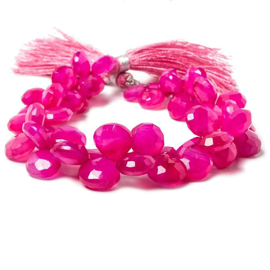 8x8-10x10mm Miami Hot Pink Chalcedony Faceted Heart Beads 8 inch 52 pieces