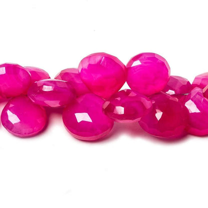 8x8-10x10mm Miami Hot Pink Chalcedony Faceted Heart Beads 8 inch 52 pieces