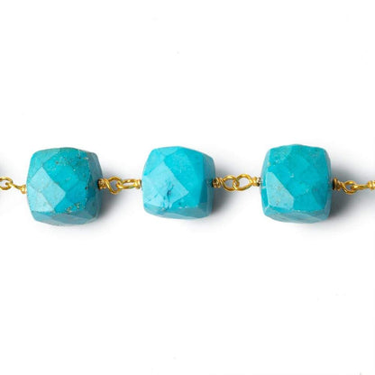 8x8-10x10mm Turquoise Howlite faceted cube Gold plated Chain by the foot 21 pieces
