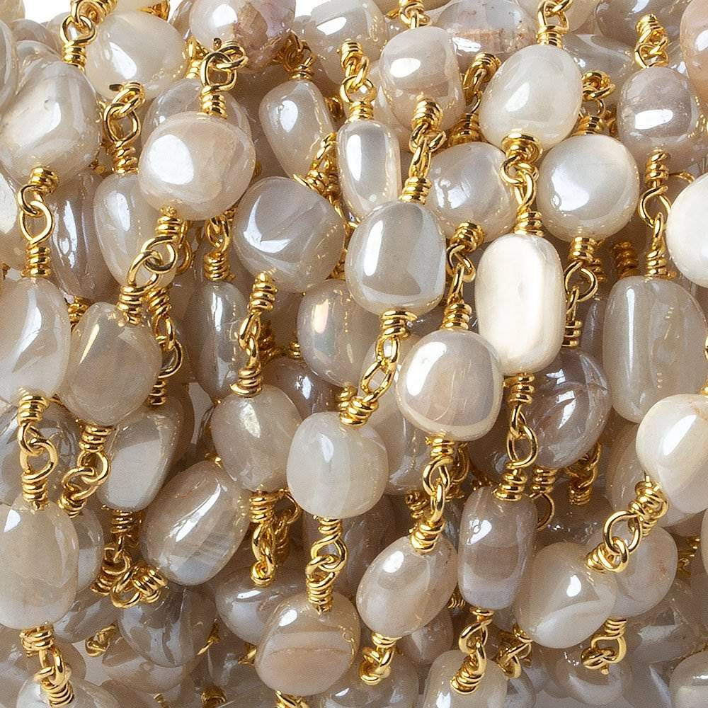 8x8-10x8mm Mystic Of White Moonstone plain nugget Gold plated Chain by the foot