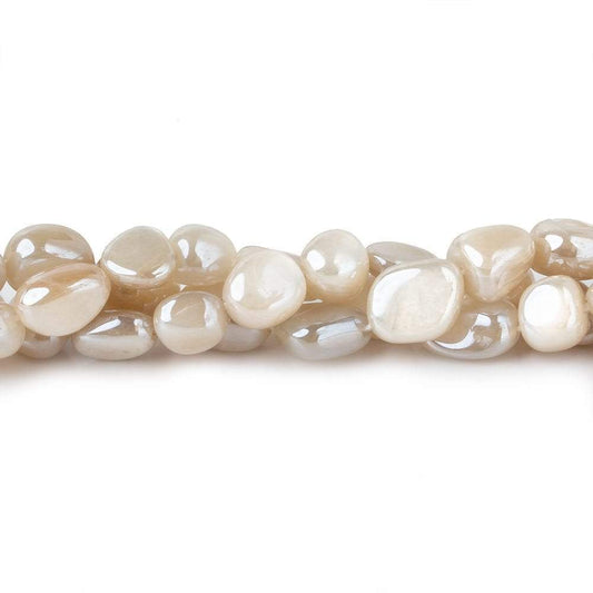 8x8-10x8mm Mystic Off White Moonstone plain nuggets 16 inch 45 beads