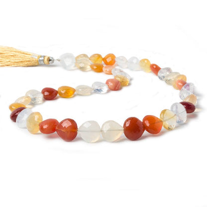 8x8-11x11mm Mexican Fire Opal faceted heart beads 16 inch 42 pieces AA Grade