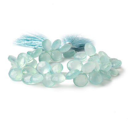 8x8-11x11mm Sea Blue Green Chalcedony faceted hearts 7.5 inch 44 beads