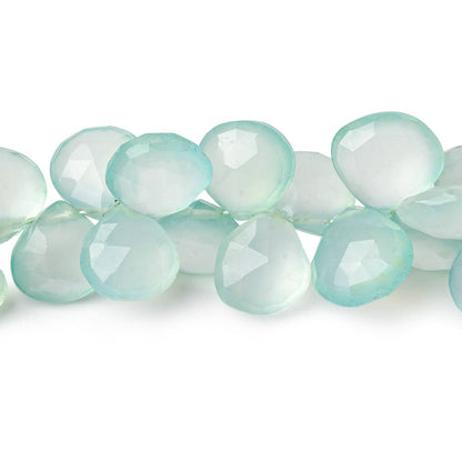 8x8-11x11mm Sea Blue Green Chalcedony faceted hearts 7.5 inch 44 beads