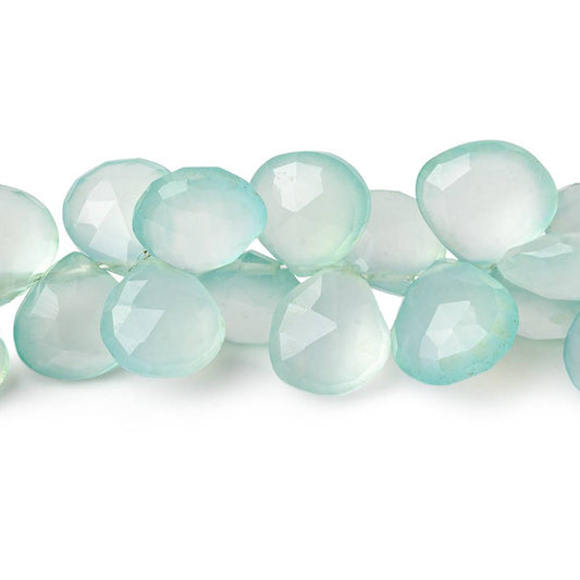 8x8-11x11mm Sea Blue Green Chalcedony faceted hearts 7.5 inch 44 beads