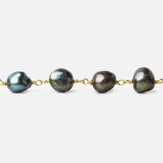 8x8-11x8mm Dark Peacock Baroque Pearl Gold plated Chain by the foot