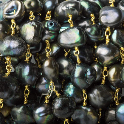 8x8-11x8mm Dark Peacock Baroque Pearl Gold plated Chain by the foot