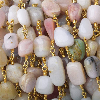 8x8-12x7mm Pink Peruvian Opal plain nuggets Gold plated Chain by the foot