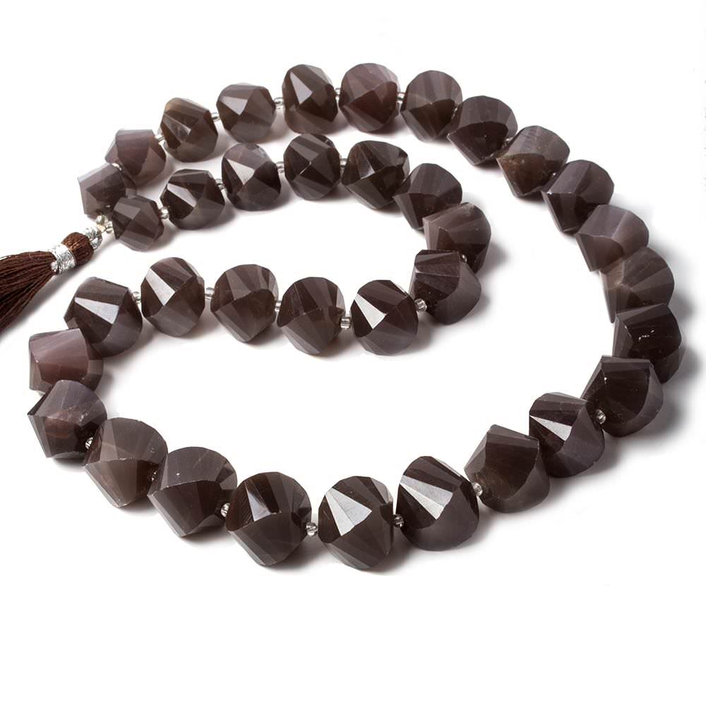 8x8-13x13mm Chocolate Moonstone faceted twist beads 17 inch 36 pieces