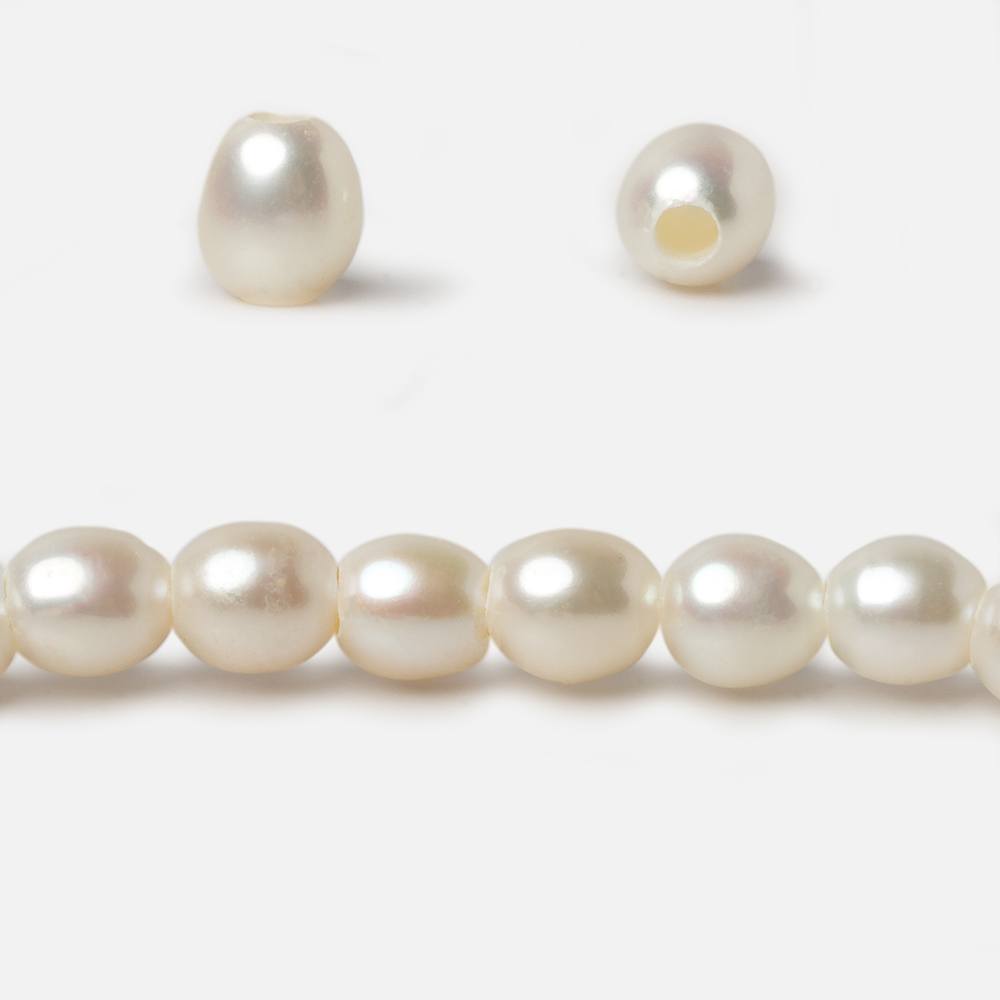 8x9mm White Straight Drilled Oval Large Hole pearls 8 inch