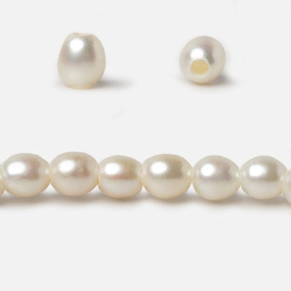 8x9mm White Straight Drilled Oval Large Hole pearls 8 inch