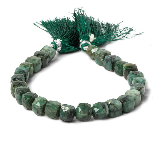 8x8-9x9mm Brazilian Emerald faceted cube beads 8 inch 25 pieces