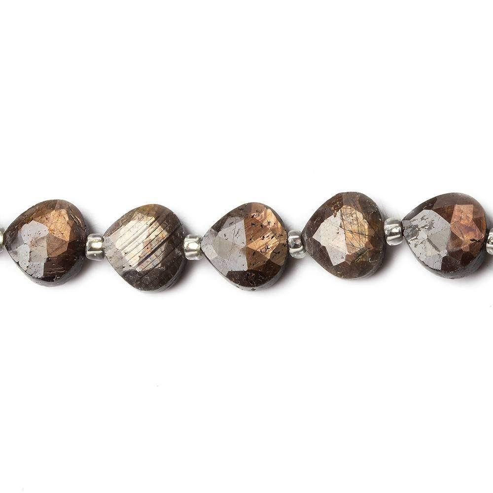 8x8mm Golden Sheen Chocolate Sapphire faceted hearts 15.5 inch 42 beads AA