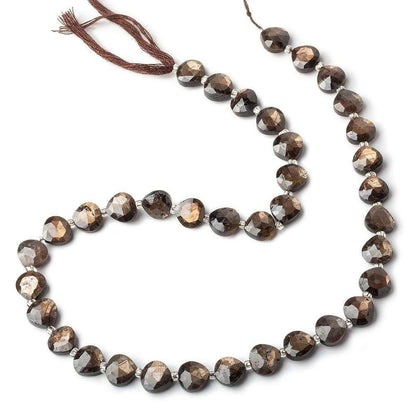 8x8mm Golden Sheen Chocolate Sapphire faceted hearts 15.5 inch 42 beads AA