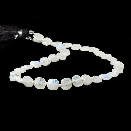 8x8mm Rainbow Moonstone Side Drill Faceted Pillow Beads 13inch 34 pieces