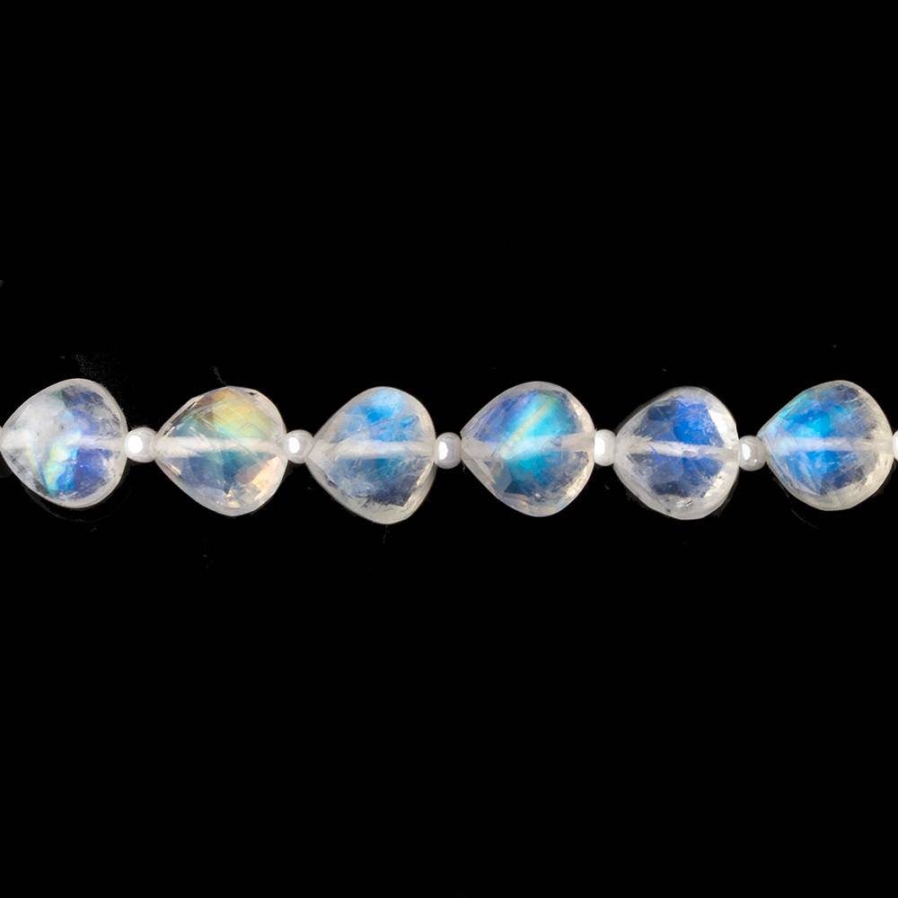 8x8mm Rainbow Moonstone straight drilled faceted Hearts 15.5 inch 45 beads AA