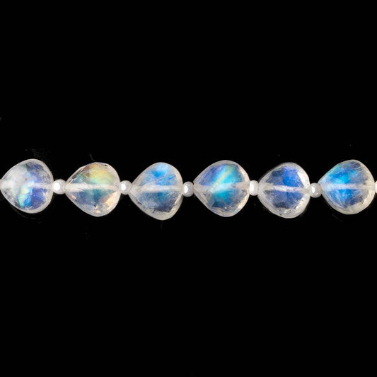 8x8mm Rainbow Moonstone straight drilled faceted Hearts 15.5 inch 45 beads AA