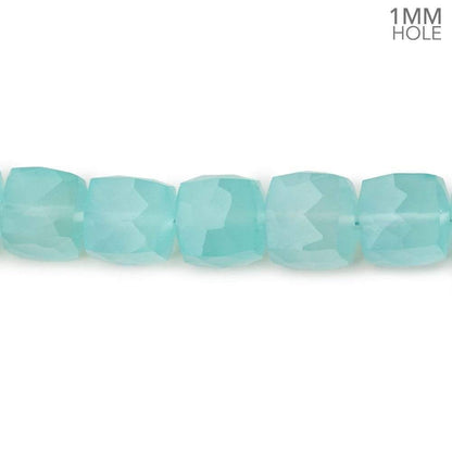 8x8mm Seafoam Blue Chalcedony faceted cubes 8 inch 25 large hole beads