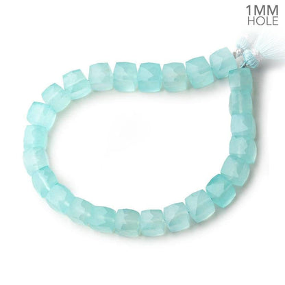 8x8mm Seafoam Blue Chalcedony faceted cubes 8 inch 25 large hole beads