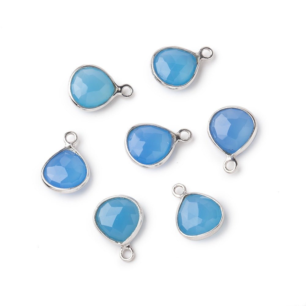 8x8mm Sterling Silver Bezel Blue Chalcedony Faceted Heart Pendant 1 piece