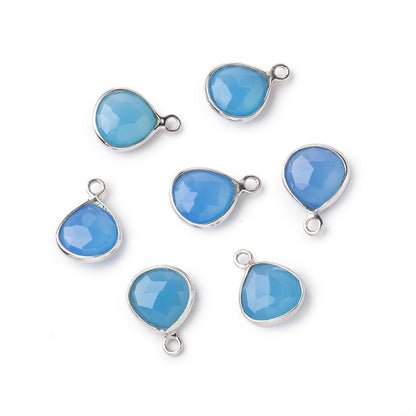 8x8mm Sterling Silver Bezel Blue Chalcedony Faceted Heart Pendant 1 piece