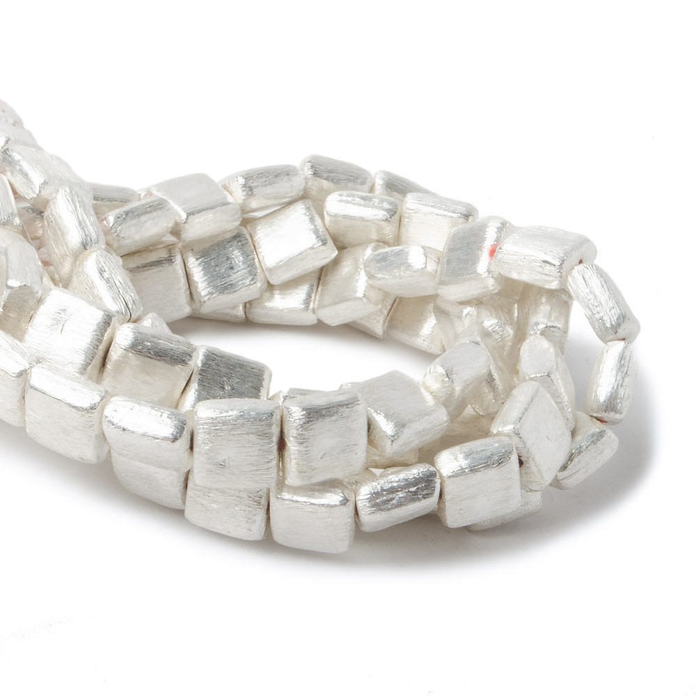 8mm Silver Plated Brushed Square Beads 8 inch 25 pieces