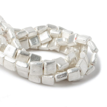 8mm Silver Plated Brushed Square Beads 8 inch 25 pieces